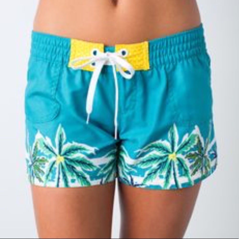 Lime Ricki Teal Palm Tree Swim Shorts